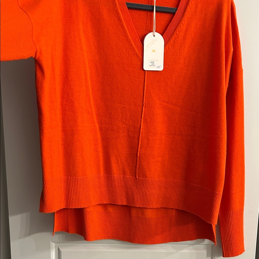 Kerisma Women's Bold Orange V-Neck Sweater - Picture 4 of 5
